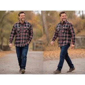 Vintage Windridge Men’s L Red Black Plaid Acrylic Flannel Shirt Button